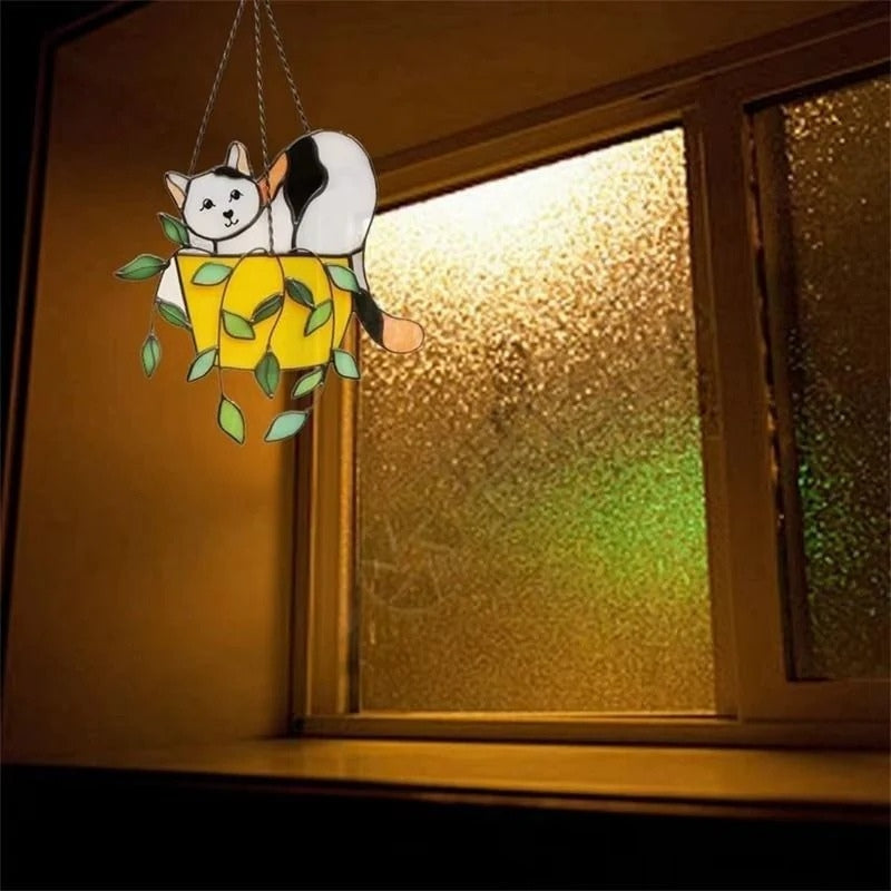 PurrHaven – Hanging Flower Pot with Cat Figure