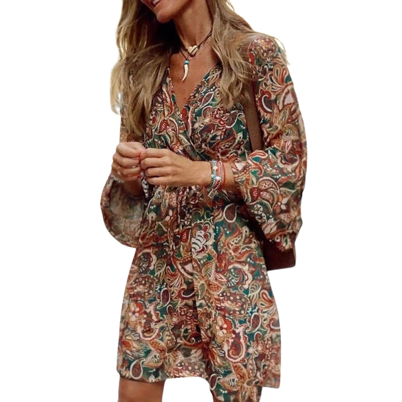 Johanna – Jurk met Lange Mouwen, Print en V-hals Velani