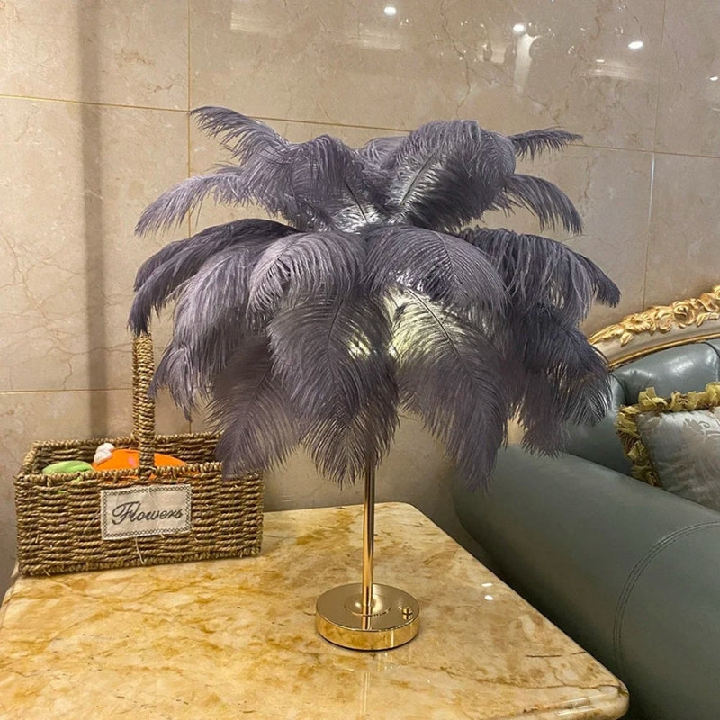 LumaNest – Table Lamp with Round Base and Feather Detail