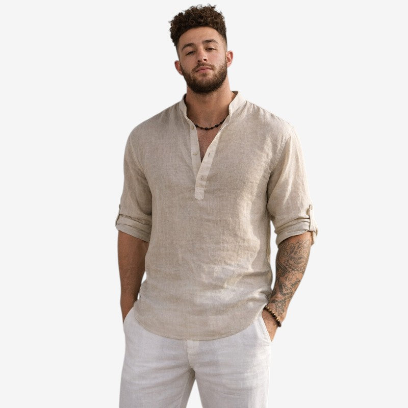 Men's Long Sleeve Shirt with Stand Collar