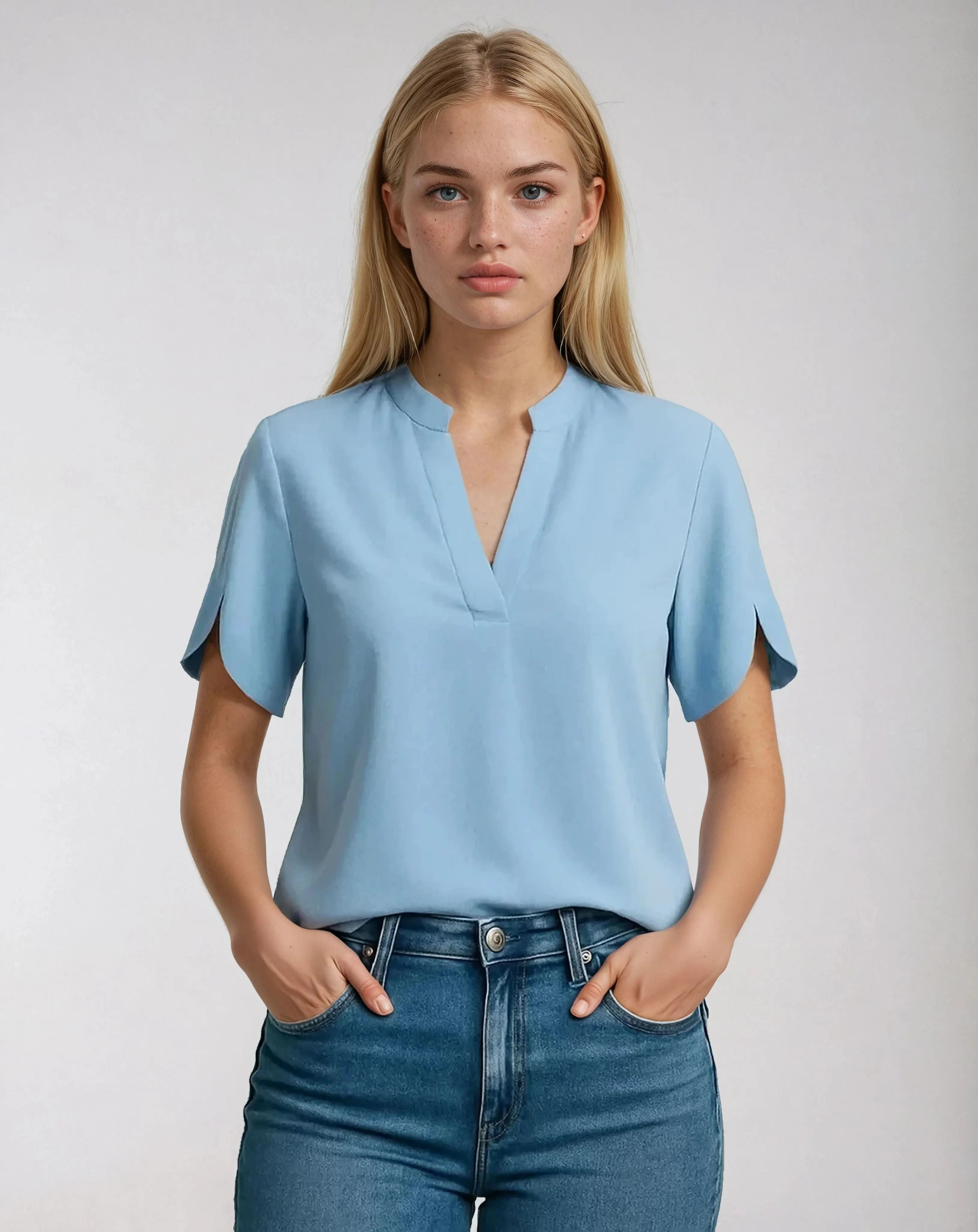 Polyester Spandex Blouse Met V-halsontwerp-Blouses & Tops-Velani-Velani