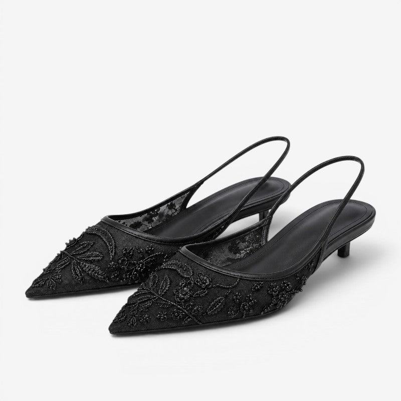 Embroidered Floral Slingback High Heel Shoes for Women