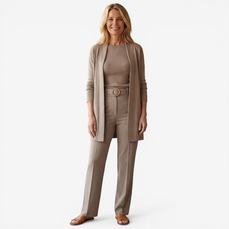 3 Piece Set Women Open Front Cardigan With Slim Fit Pants