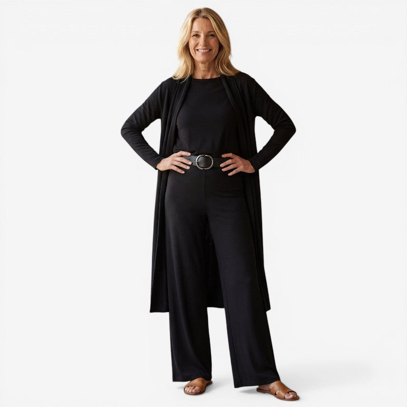 3 Piece Set Women Open Front Cardigan With Slim Fit Pants