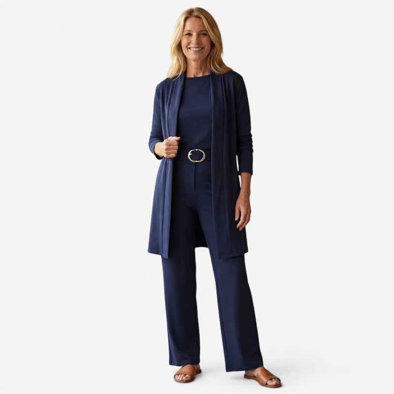 3 Piece Set Women Open Front Cardigan With Slim Fit Pants