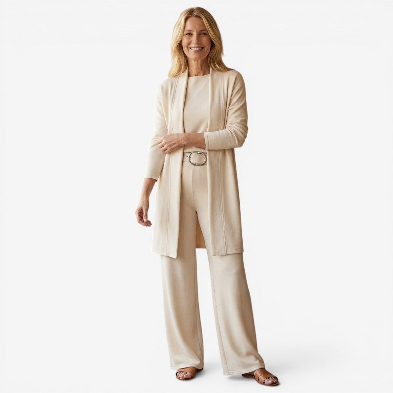 3 Piece Set Women Open Front Cardigan With Slim Fit Pants