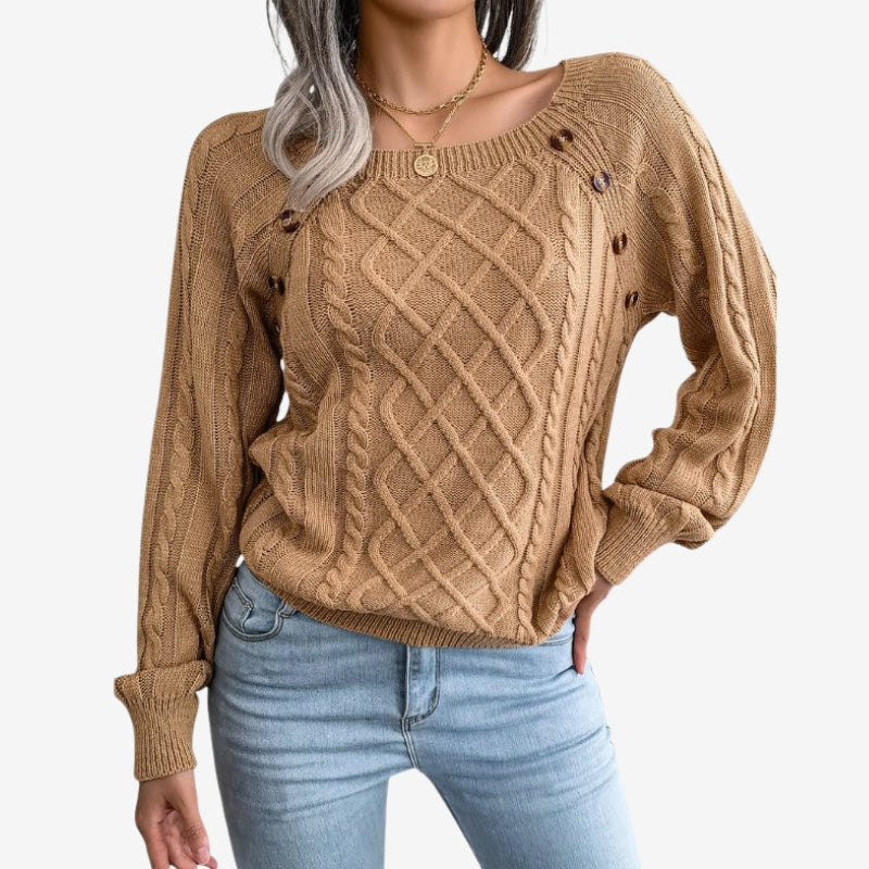 Lila – Suéter de manga larga con estampado en zigzag y detalle de botones