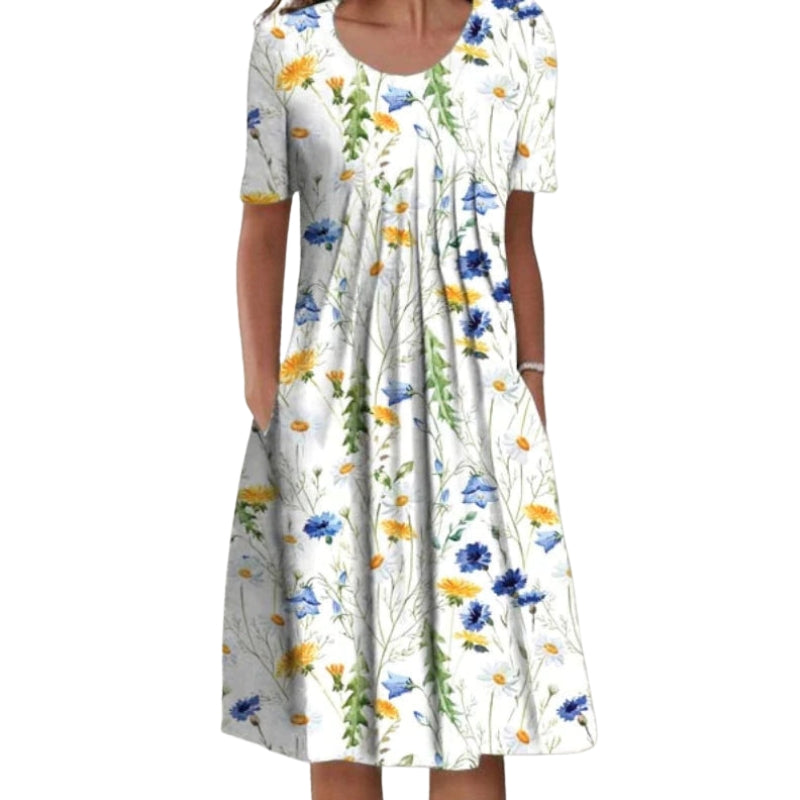 Julia – Bloemenjurk met Korte Mouwen en Ronde Hals Velani
