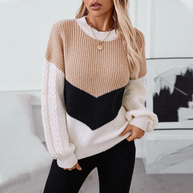 Sophia – Long Sleeve Sweater with Ribbed Hem and Round Neck
