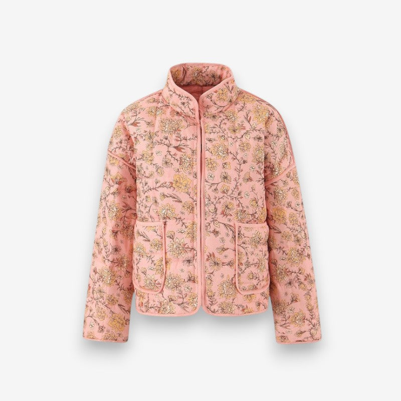 Sophia – Floral Print Long Sleeved Jacket with Stand Up Collar and Pockets