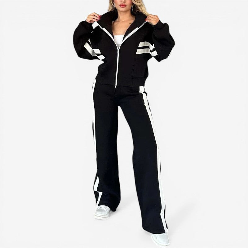 Women’s Two-Piece Set with Zip-Up Jacket and High-Waist Pants