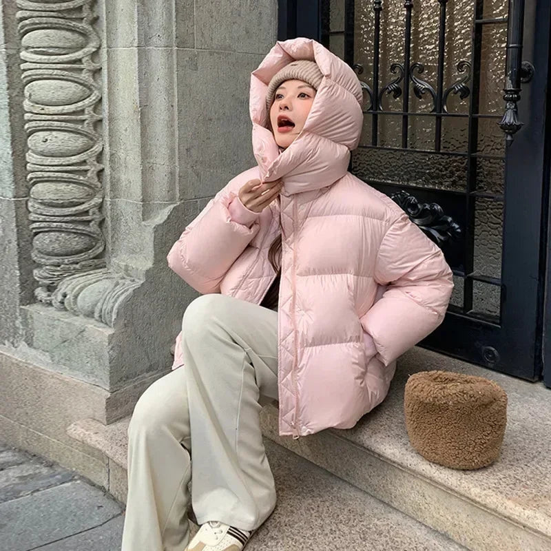 Kara – Long Sleeve Coat with Hoodie and Zipper Closure