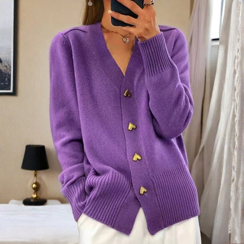Olivia – V Neck Knitted Cardigan With Heart Shaped Buttons