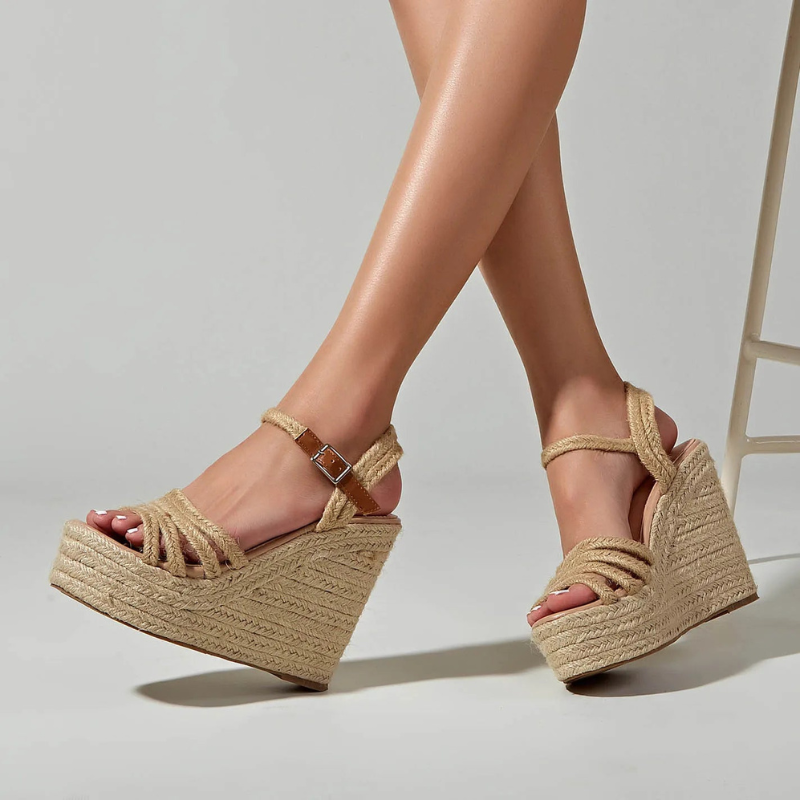 Adjustable Wedge Heel Sandals with Ankle Strap