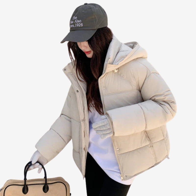 Hazel – Long Sleeve Coat with Hoodie and Zipper Closure