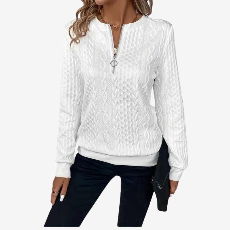 Mira – Long Sleeve Sweater with Ribbed Hem and Round Neck