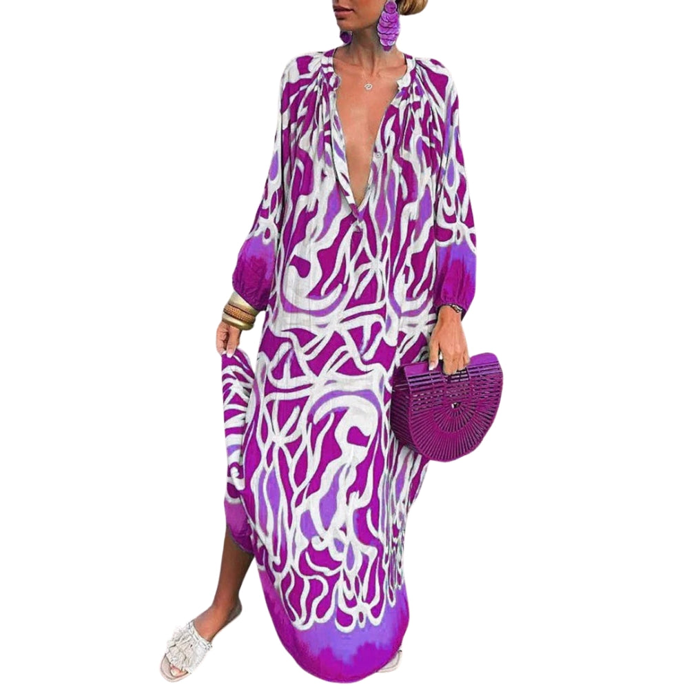 Marleen – Jurk met Print V-Hals en Lange Mouwen Velani