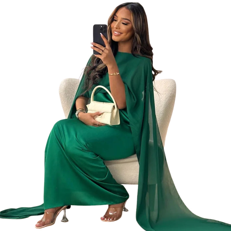 Astrid – Lange jurk met sjalkraagmouwen en ronde hals Velani