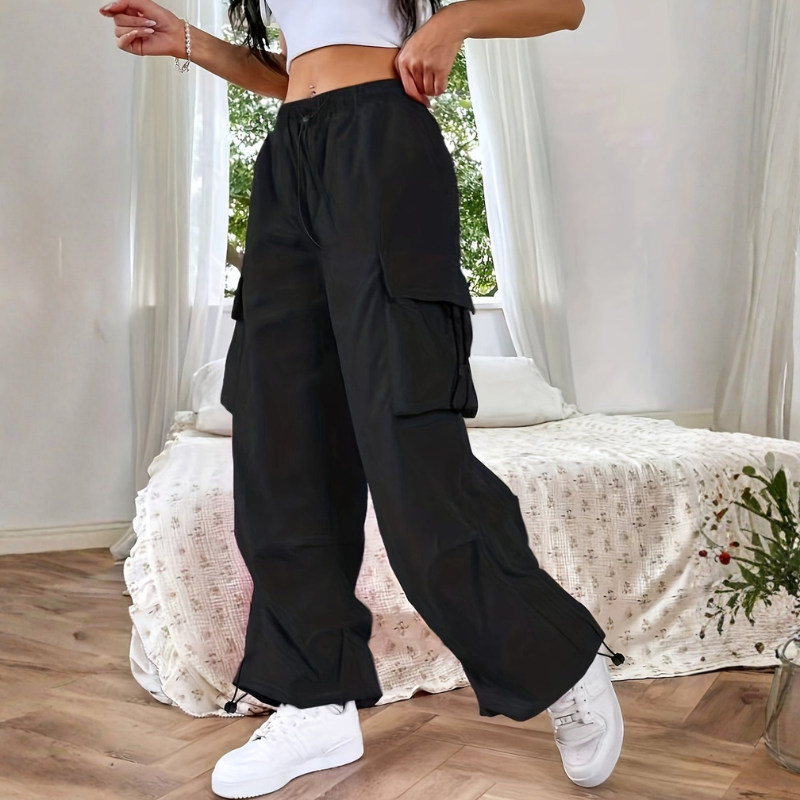 Women's Wide Leg Trousers with Drawstring Waist