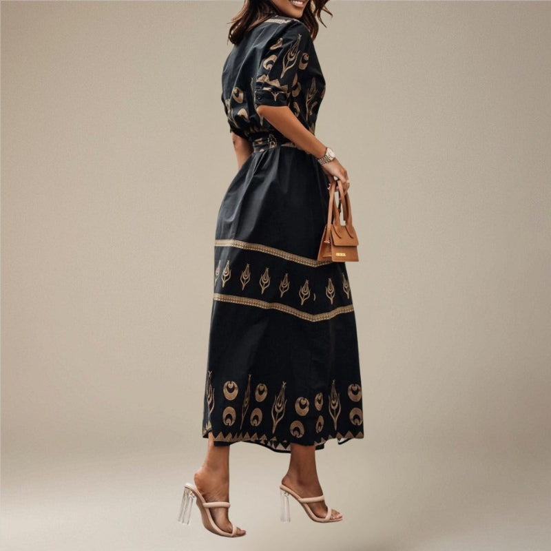 Women’s Midi Dress Long Sleeves Belted Waist