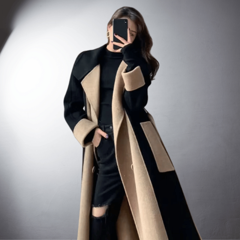Women's Straight Fit Long Sleeve Coat with Lapel Collar