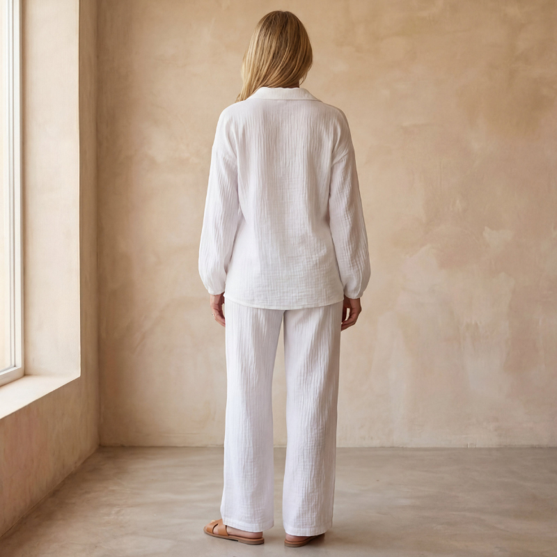 Women's Two Piece Set With Long Sleeve Top and Straight Leg Pants