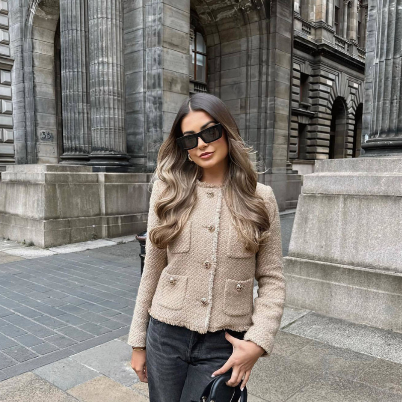 Women Cropped Jacket Long Sleeve Button Front