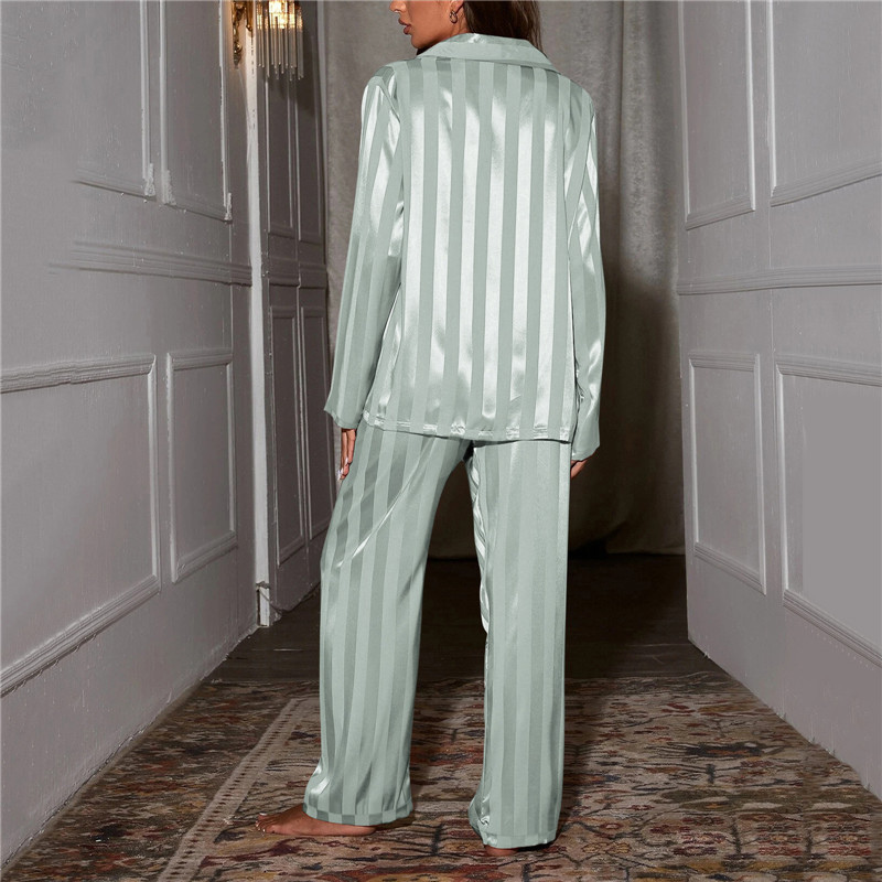 Women Button Front Pajama Set Wide Leg Pants
