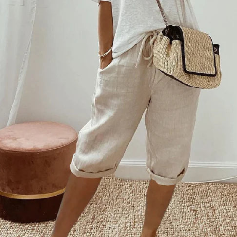 Womens Capri Pants with Adjustable Drawstring Waist