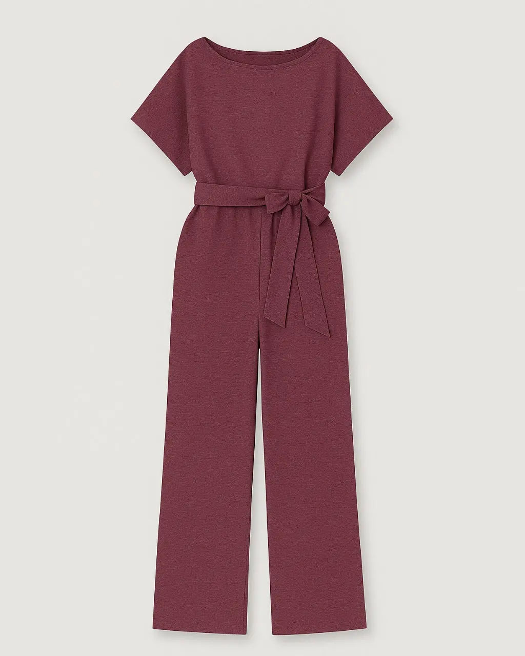 Polyester Ronde Hals Jumpsuit Met Tailleband-Jumpsuits-Velani-Paars-S-Velani