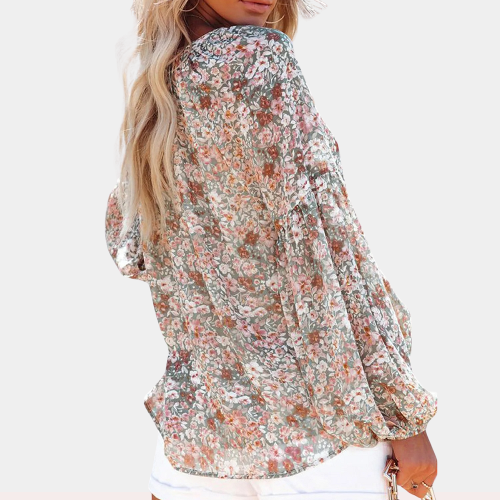 Loura – Blouse met Bloemenprint V-hals en Lange Mouwen Velani