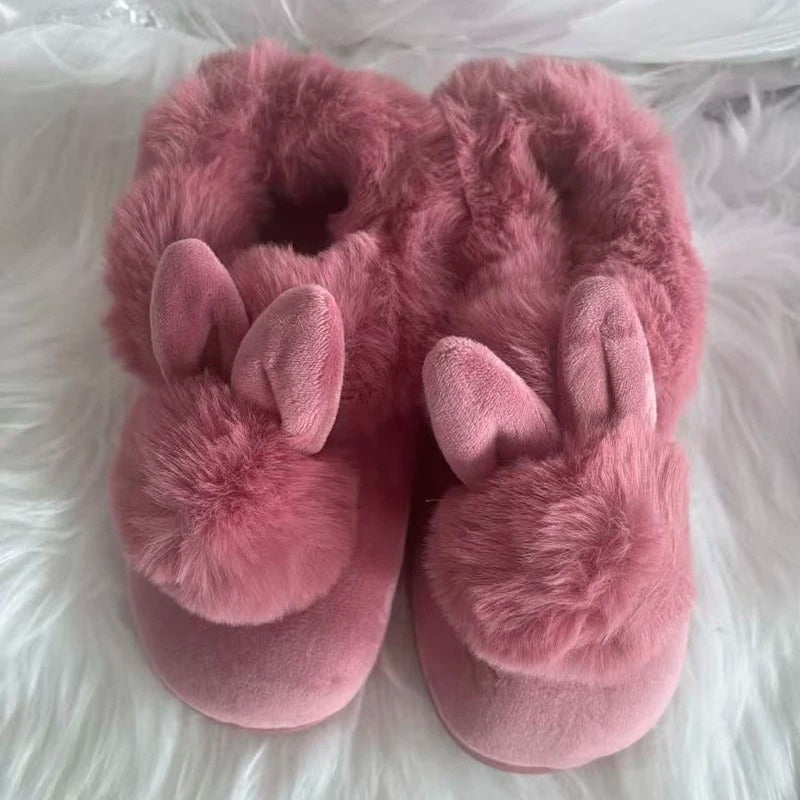 Lily – Fur Slippers with Round Toe and Rabbit Ear Design