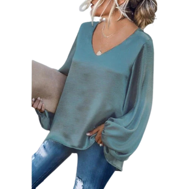 Anna – Blouse met V-hals, Lange Mouwen en Losse Pasvorm Velani