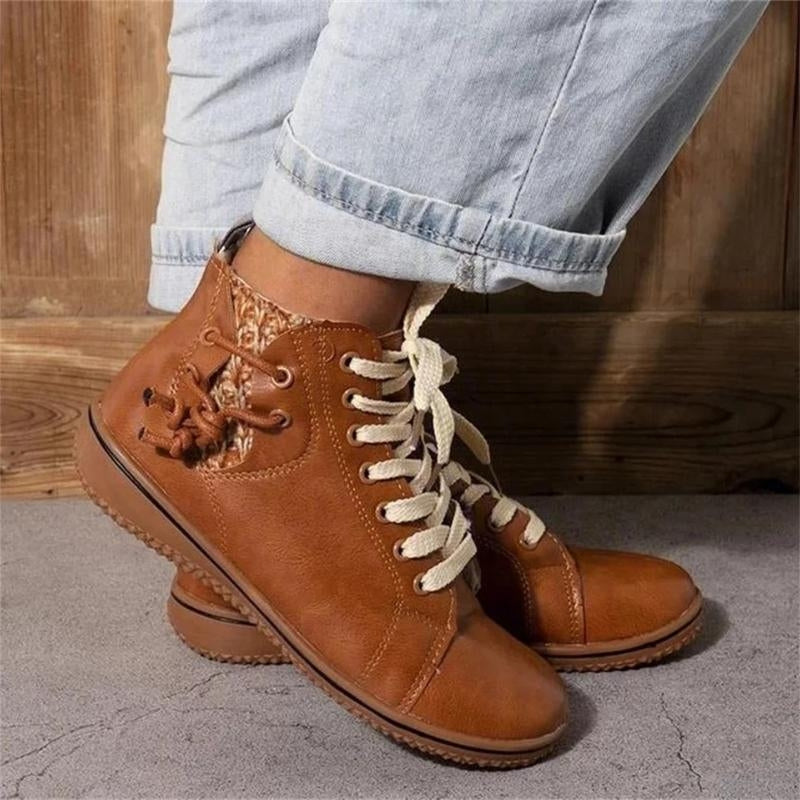 Nora – Lace Up Boots with Round Toe and Zipper Design