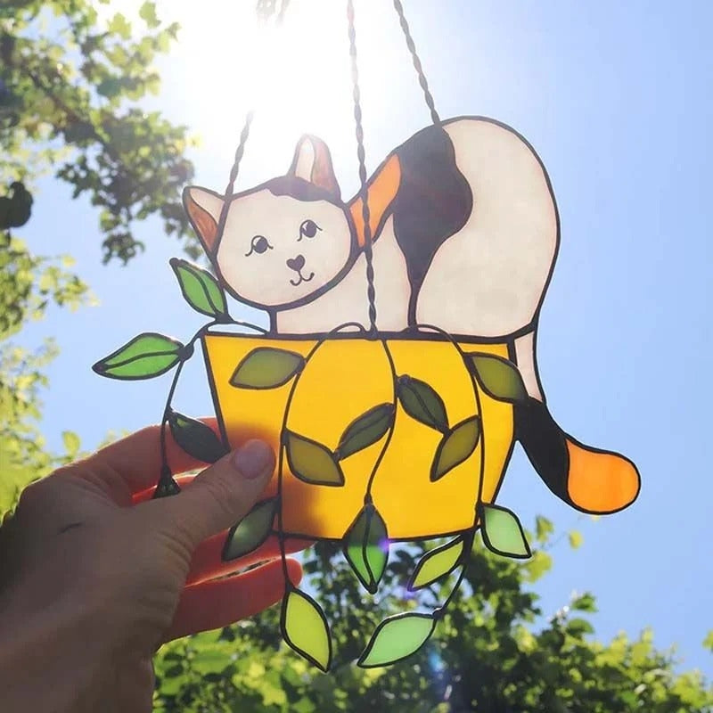 PurrHaven – Hanging Flower Pot with Cat Figure