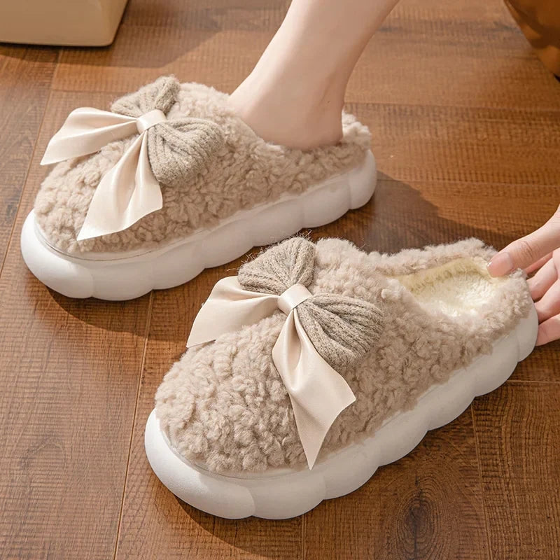 Emma – Round Toe Fur Slippers with Thick Sole and Plush Lining