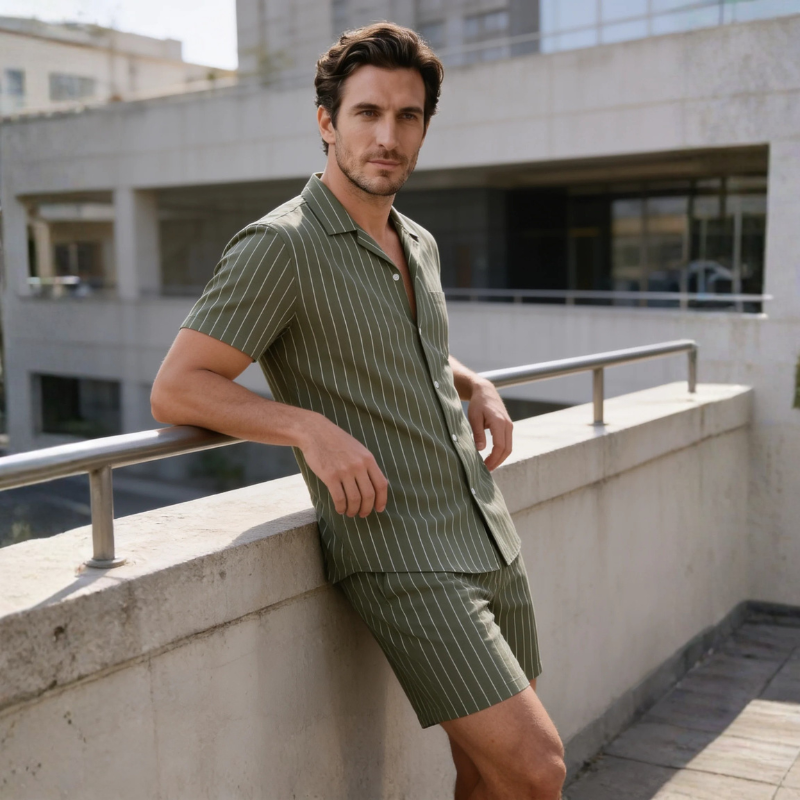 Men's Striped Shirt and Shorts Set