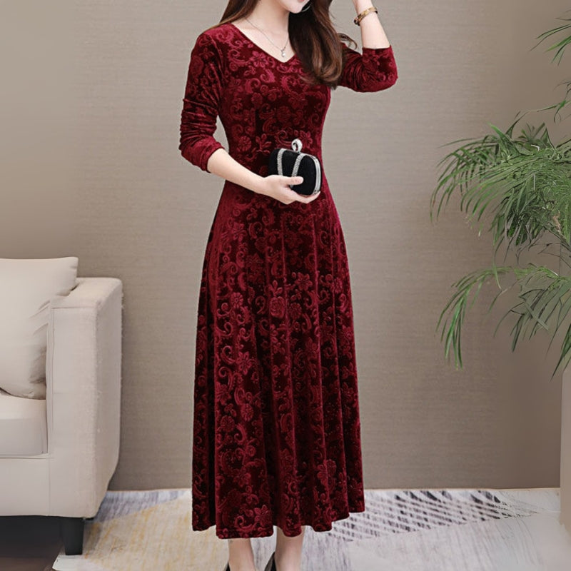 Sophia – Midi-jurk met V-hals en lange mouwen Velani