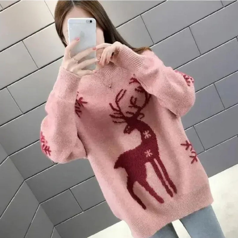 Ava – Long Sleeve Sweater with Deer Inspired Pattern