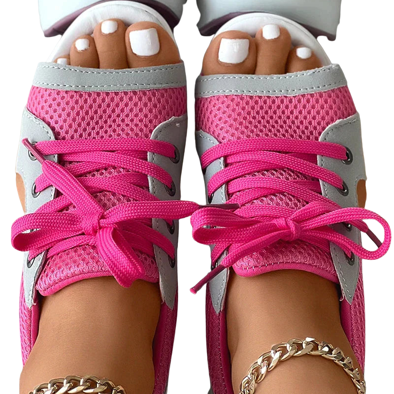 Lucia – Platte Peep Toe Sandalen met Contrasterende Veters en Muffin Ontwerp Velani