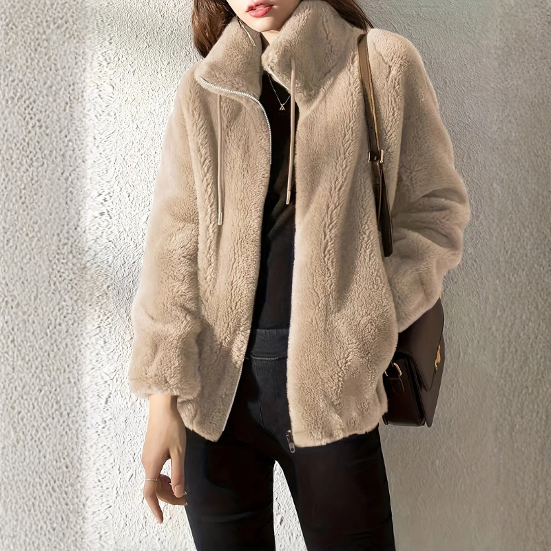 Women's Fleece Jacket with Stand Collar and Zip Front