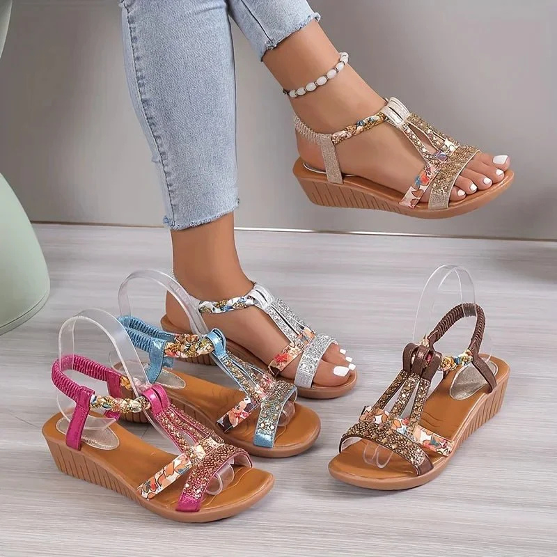 Wedge Heeled Sandals with Pearl Details
