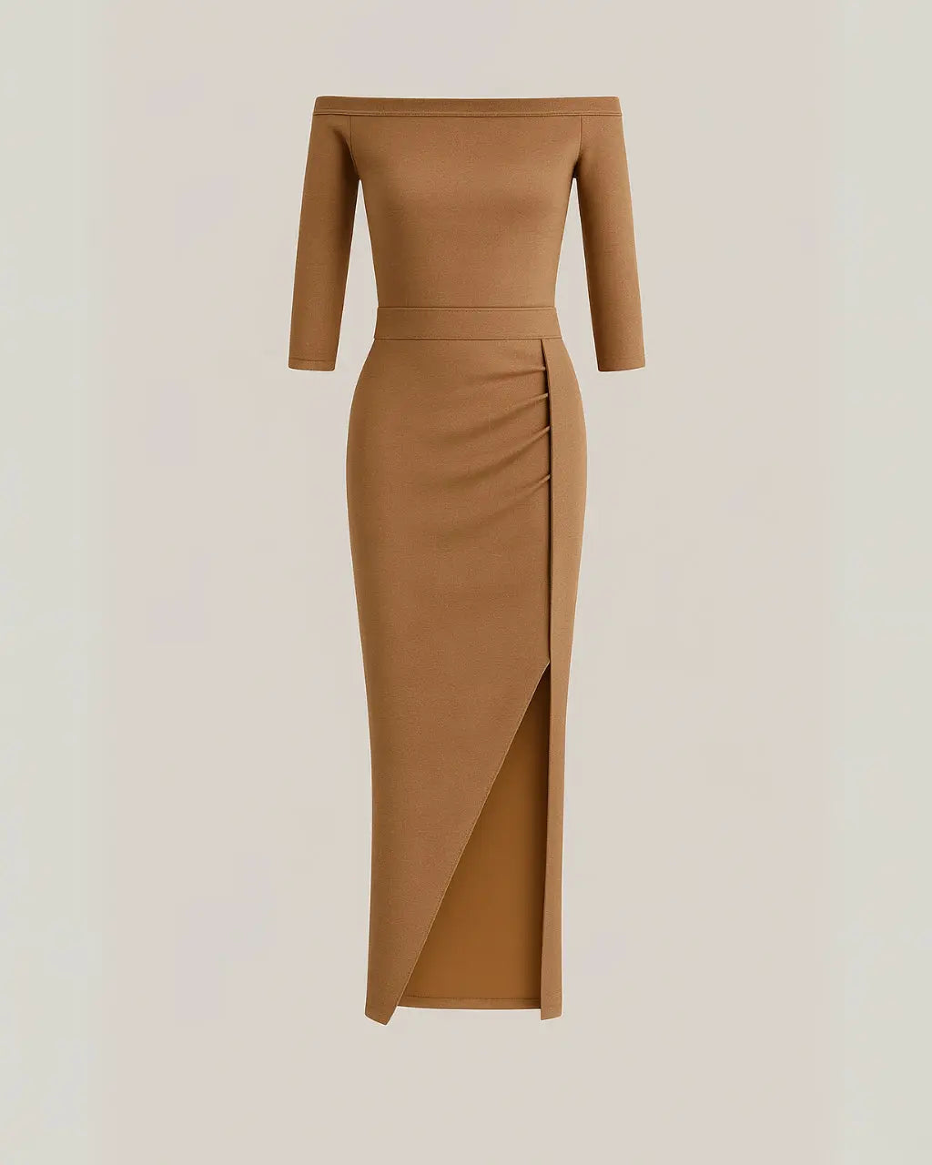 Polyester Glitter Jurk met Korte Mouwen-Dresses-Velani-Khaki-S-Velani