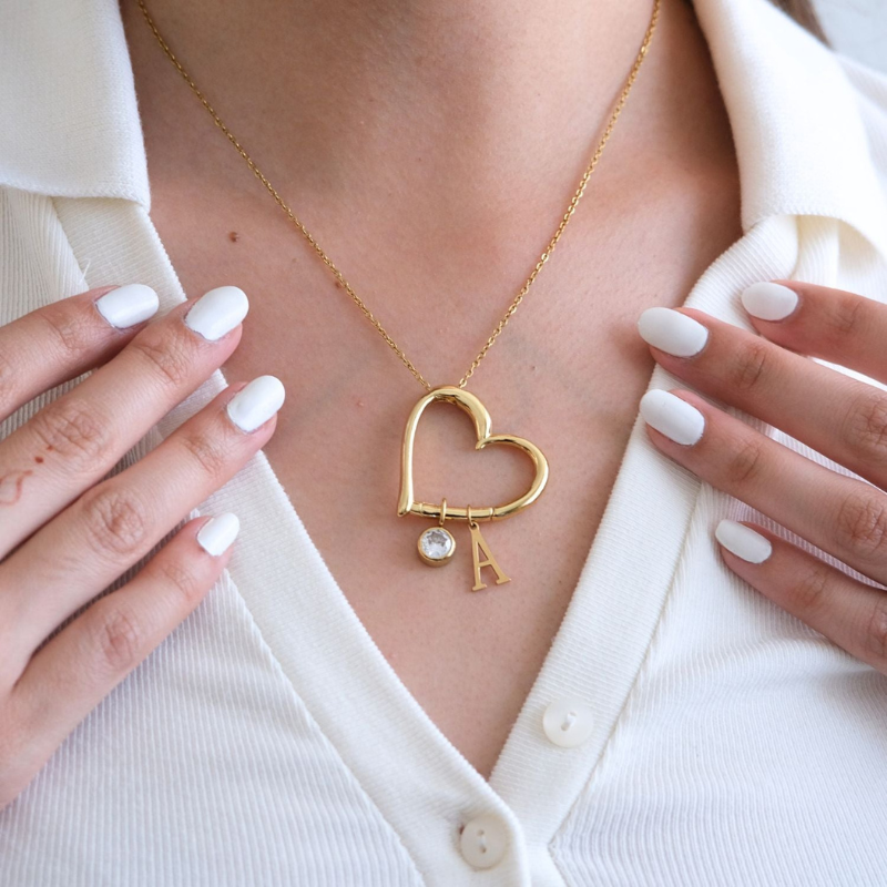 Heart Pendant Necklace with Letter Design