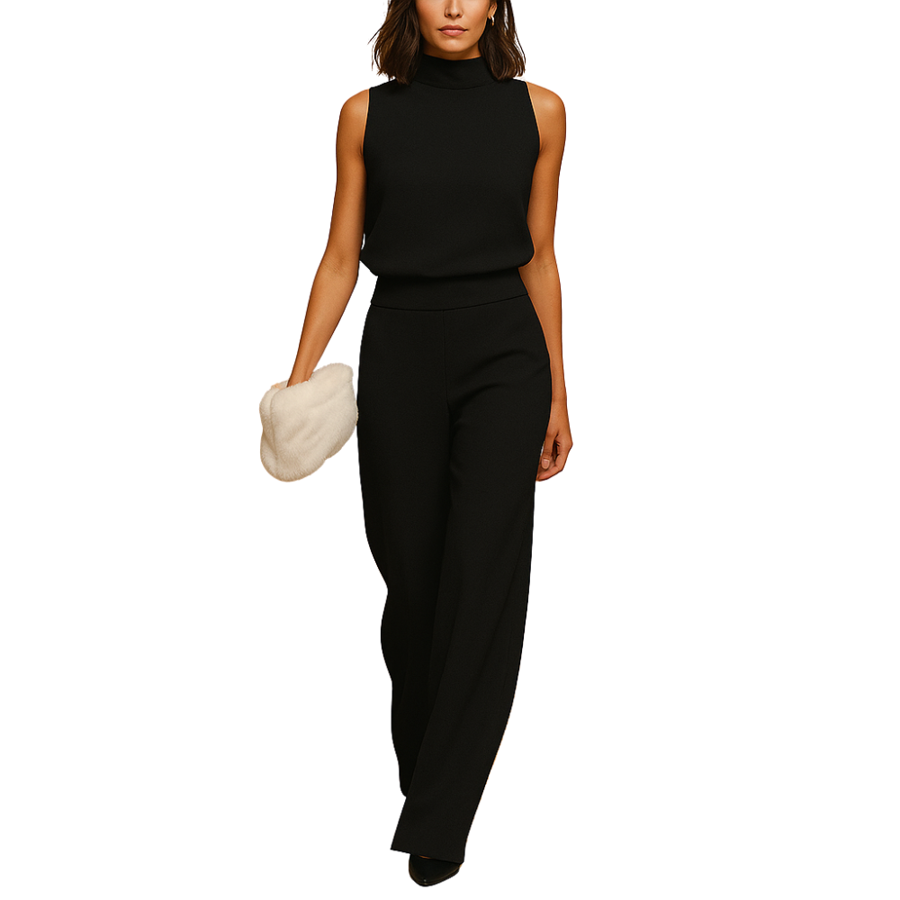 Marie – Mouwloze jumpsuit met opstaande kraag en wijde pijpen Velani