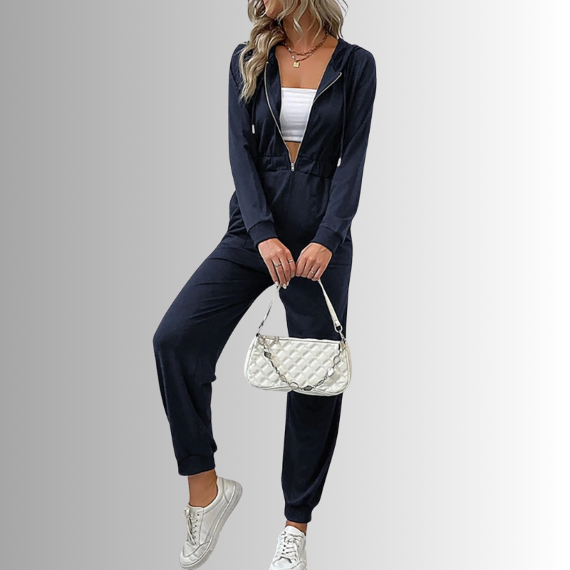 Women Long Sleeve Zip Front Jumpsuit