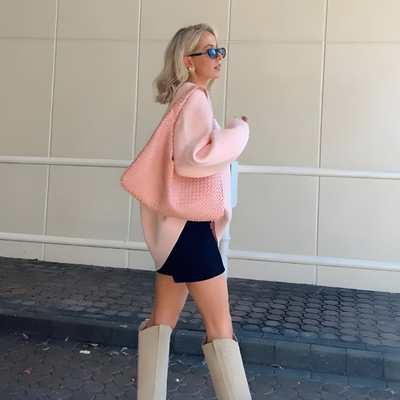 Mara – Crew Neck Long Sleeve Sweater with Ribbed Hem