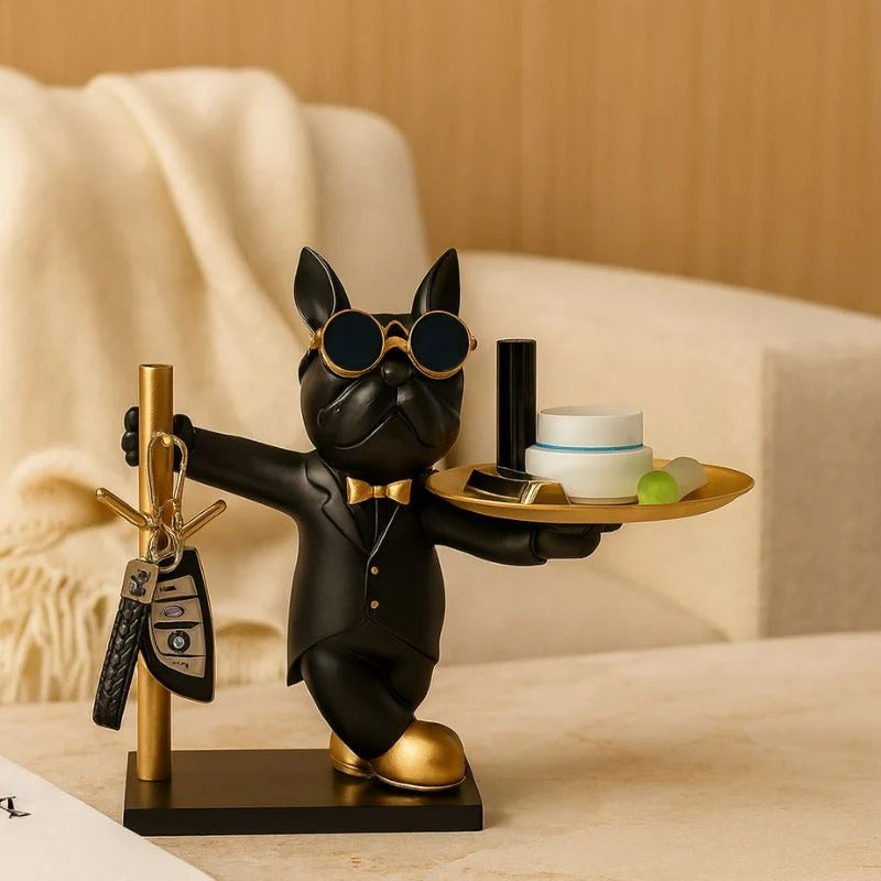 PawGuard – Hondenvormige butlersculptuur met dienblad voor compacte presentatie Velani