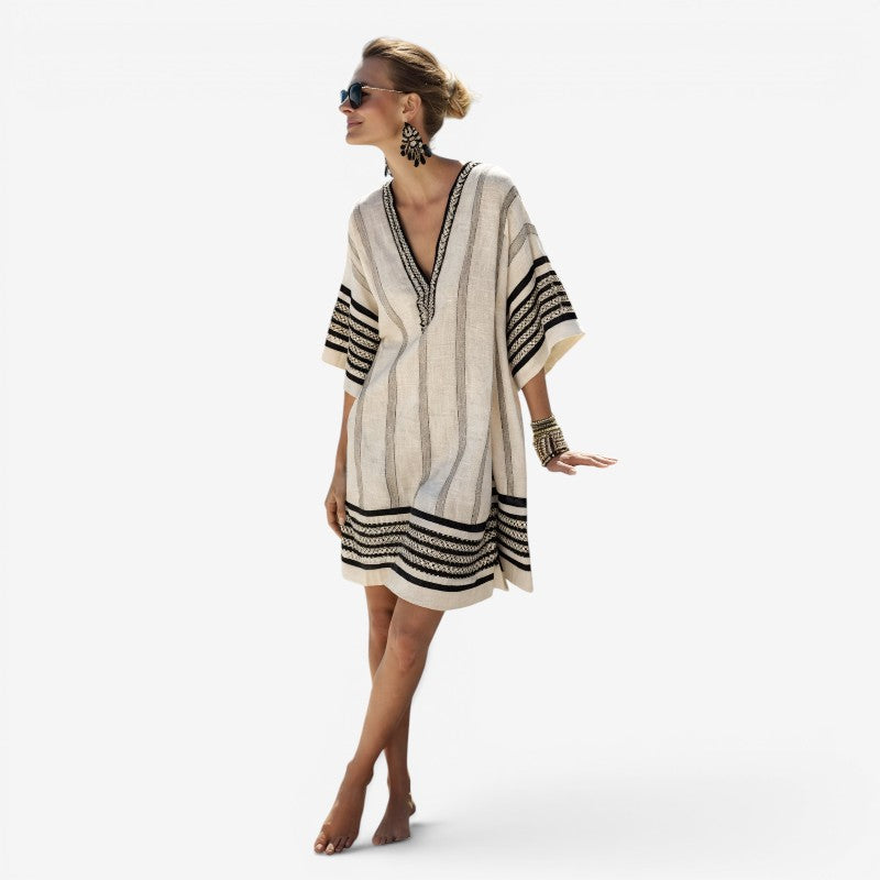 Chic Women's V Neck Bohemian Midi Dress