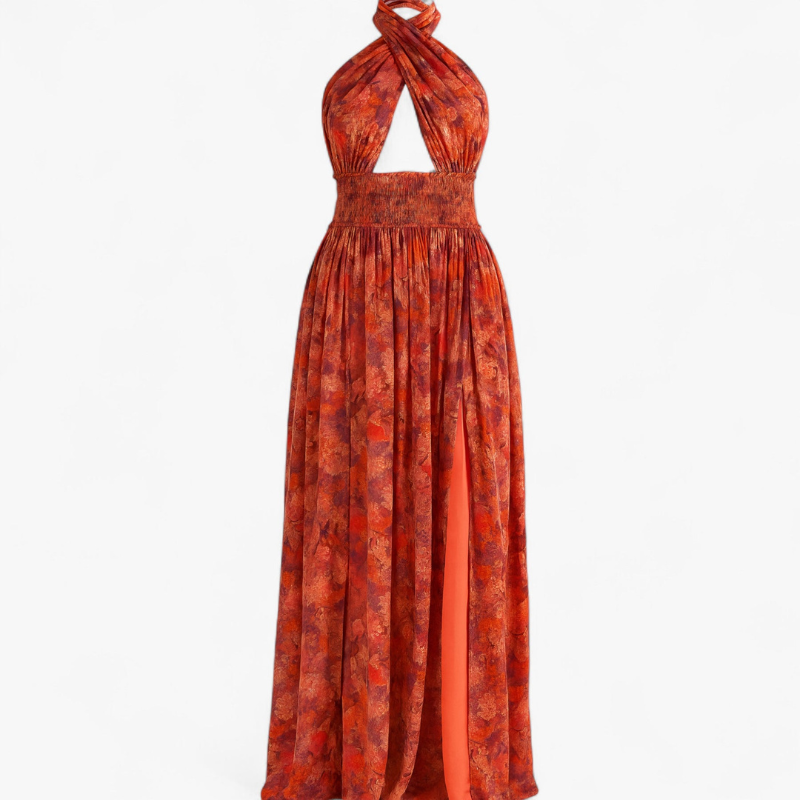 Alice – Lange Mouwloze Jurk met Bloemenprint en Zijsplit Velani